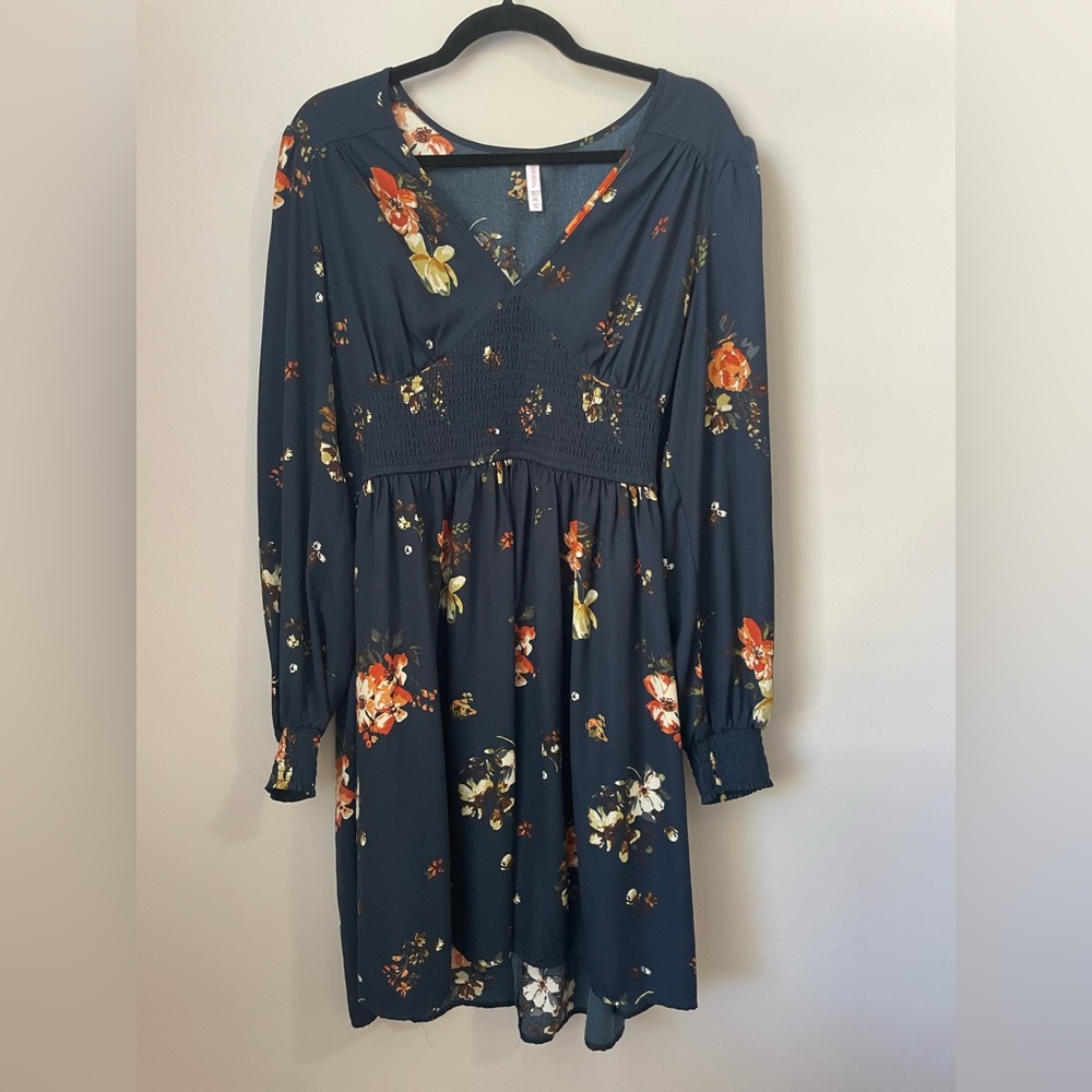 Xhilaration Blue Long Sleeve Floral Dress Size XXL